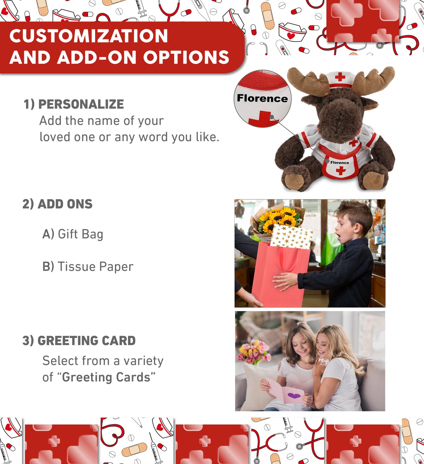 SUPER SOFT PLUSH WITH RED PLAID HOODIE - MOOSE With NURSE Dress-Up