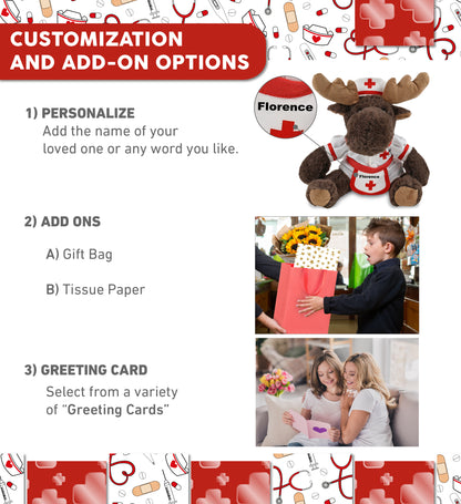 SUPER SOFT PLUSH WITH RED PLAID HOODIE - MOOSE With NURSE Dress-Up
