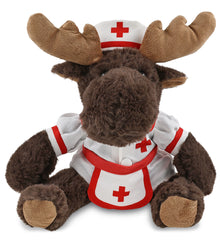 SUPER SOFT PLUSH WITH RED PLAID HOODIE - MOOSE With NURSE Dress-Up