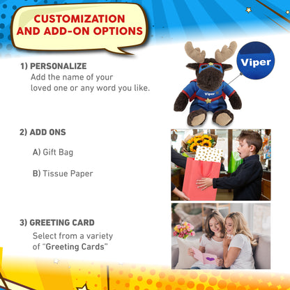 SUPER SOFT PLUSH WITH RED PLAID HOODIE - MOOSE SUPER HERO