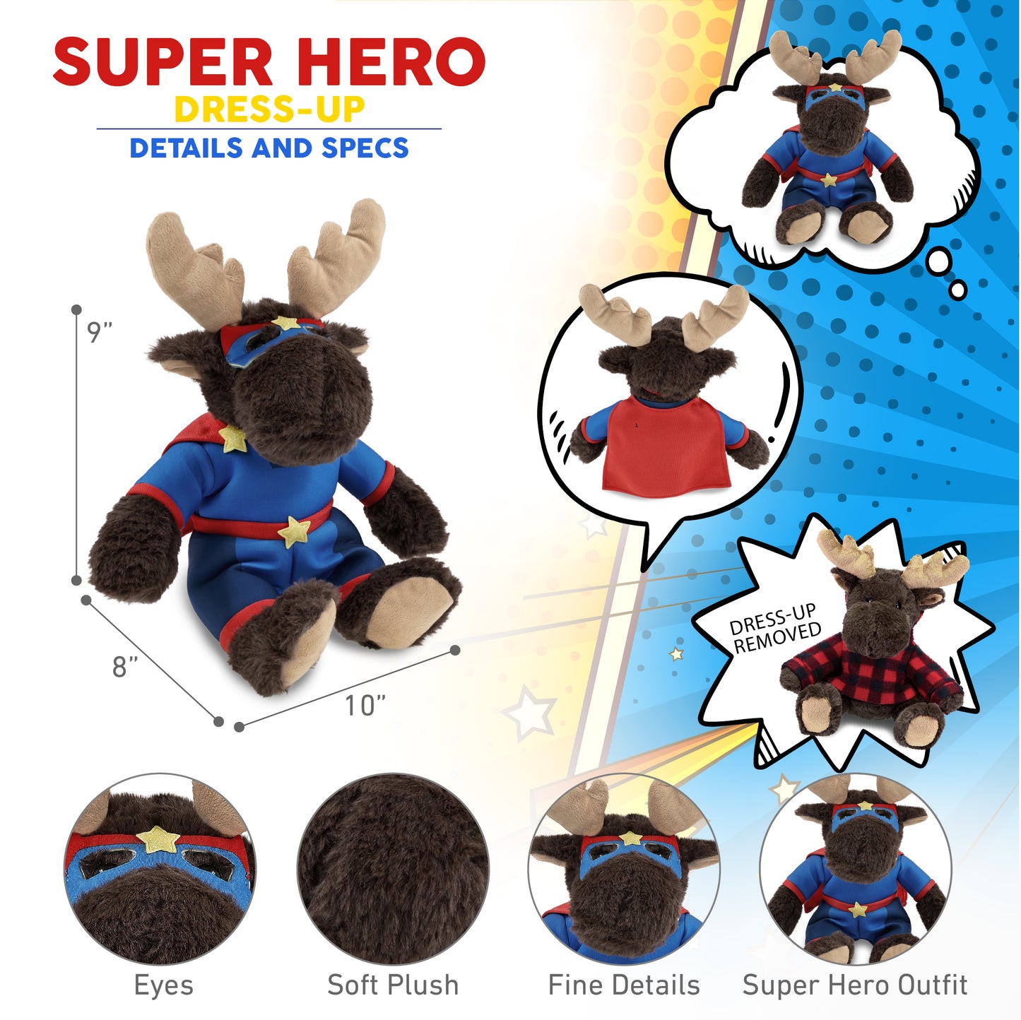 SUPER SOFT PLUSH WITH RED PLAID HOODIE - MOOSE SUPER HERO