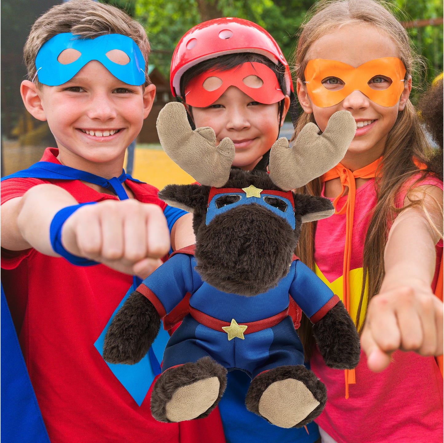 SUPER SOFT PLUSH WITH RED PLAID HOODIE - MOOSE SUPER HERO