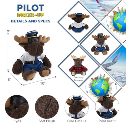 SUPER SOFT PLUSH WITH RED PLAID HOODIE - MOOSE WITH PILOT DRESS UP