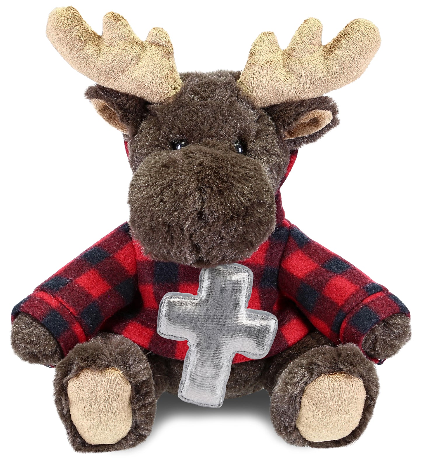 PLUSH CROSS - SUPER SOFT PLUSH WITH RED PLAID HOODIE - MOOSE