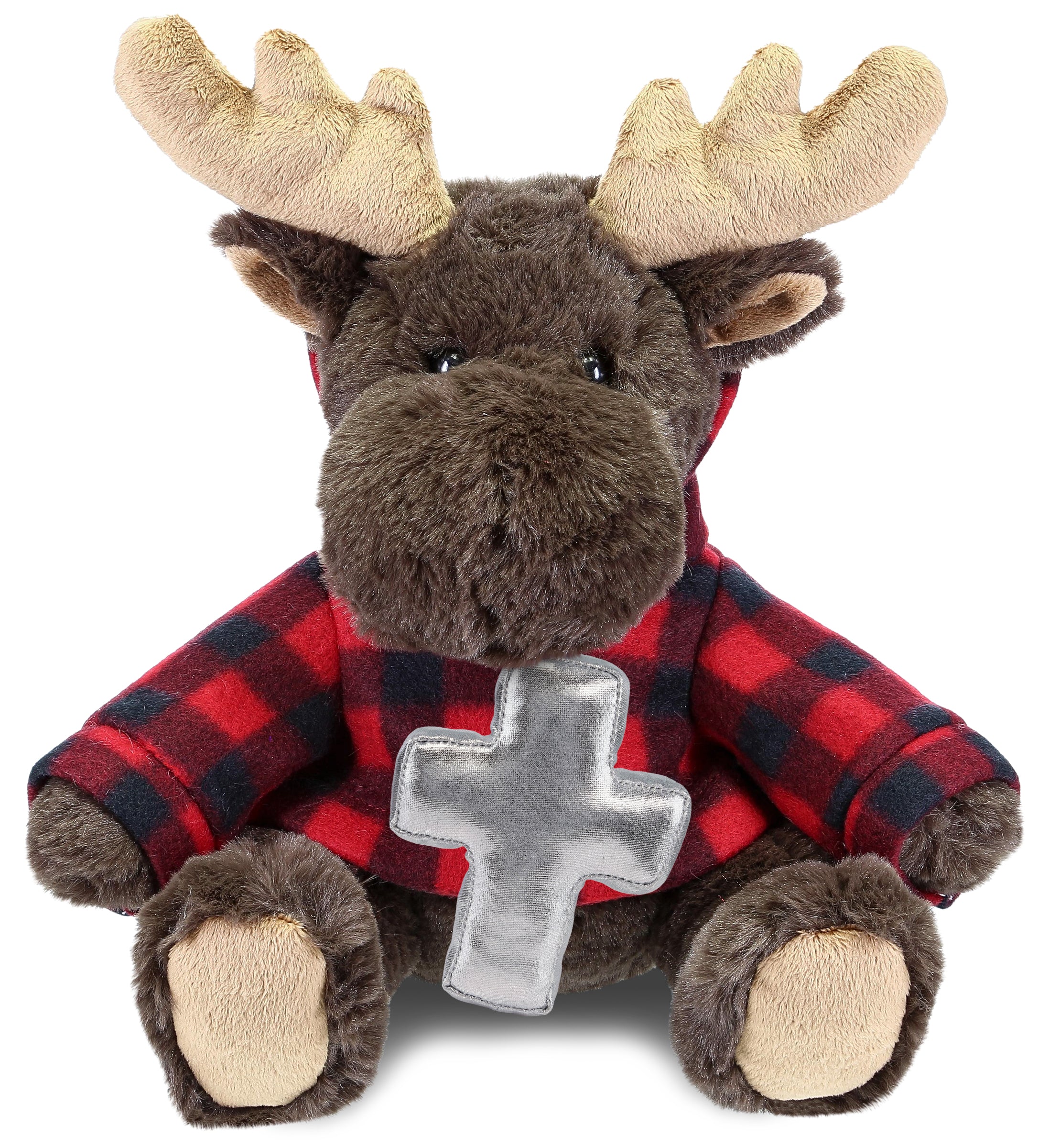 PLUSH CROSS - SUPER SOFT PLUSH WITH RED PLAID HOODIE - MOOSE