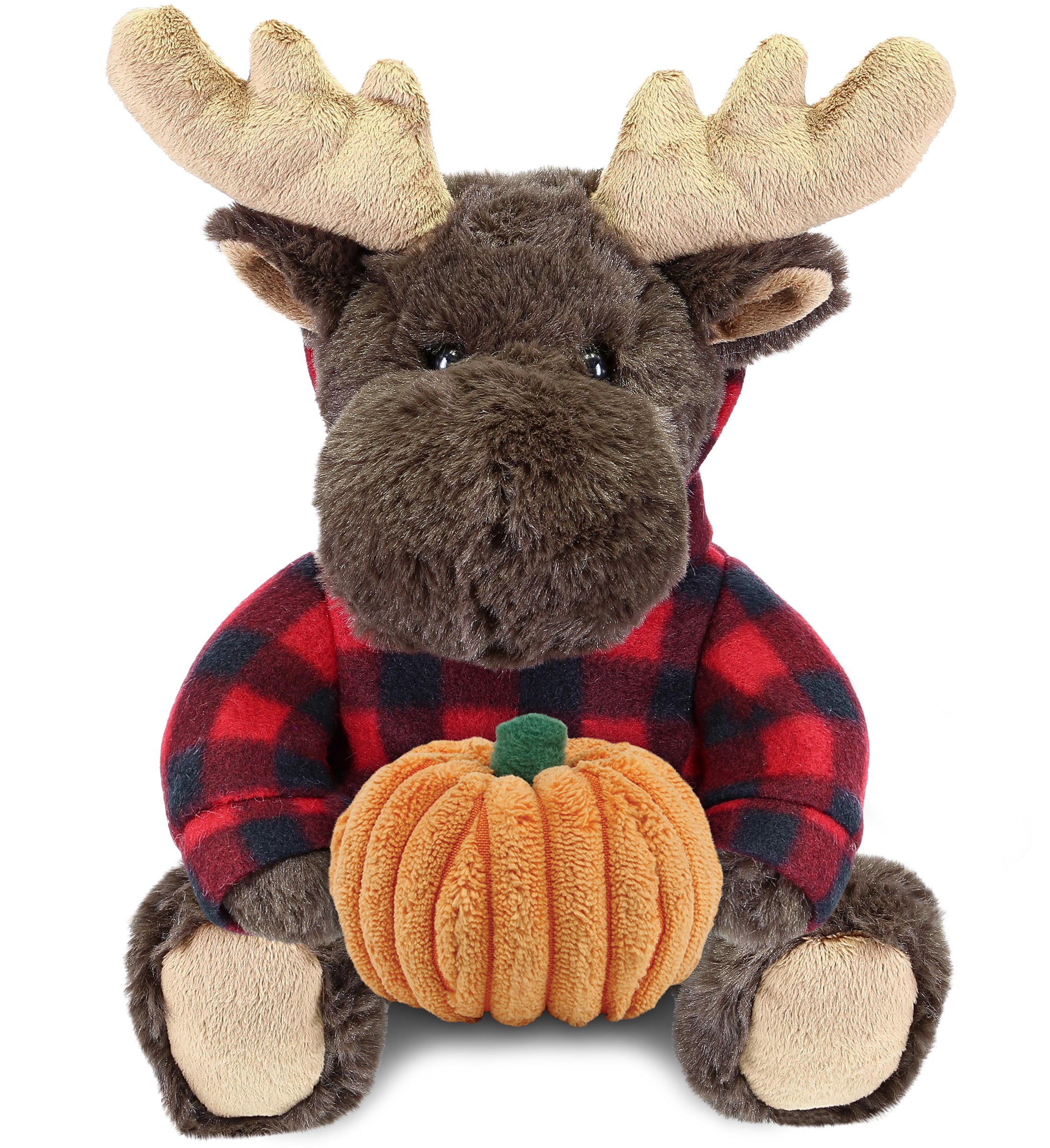 PLUSH PUMPKIN - SUPER SOFT PLUSH WITH RED PLAID HOODIE - MOOSE