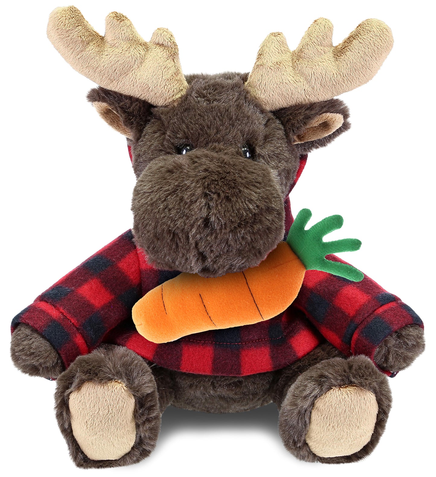 PLUSH CARROT - SUPER SOFT PLUSH WITH RED PLAID HOODIE - MOOSE
