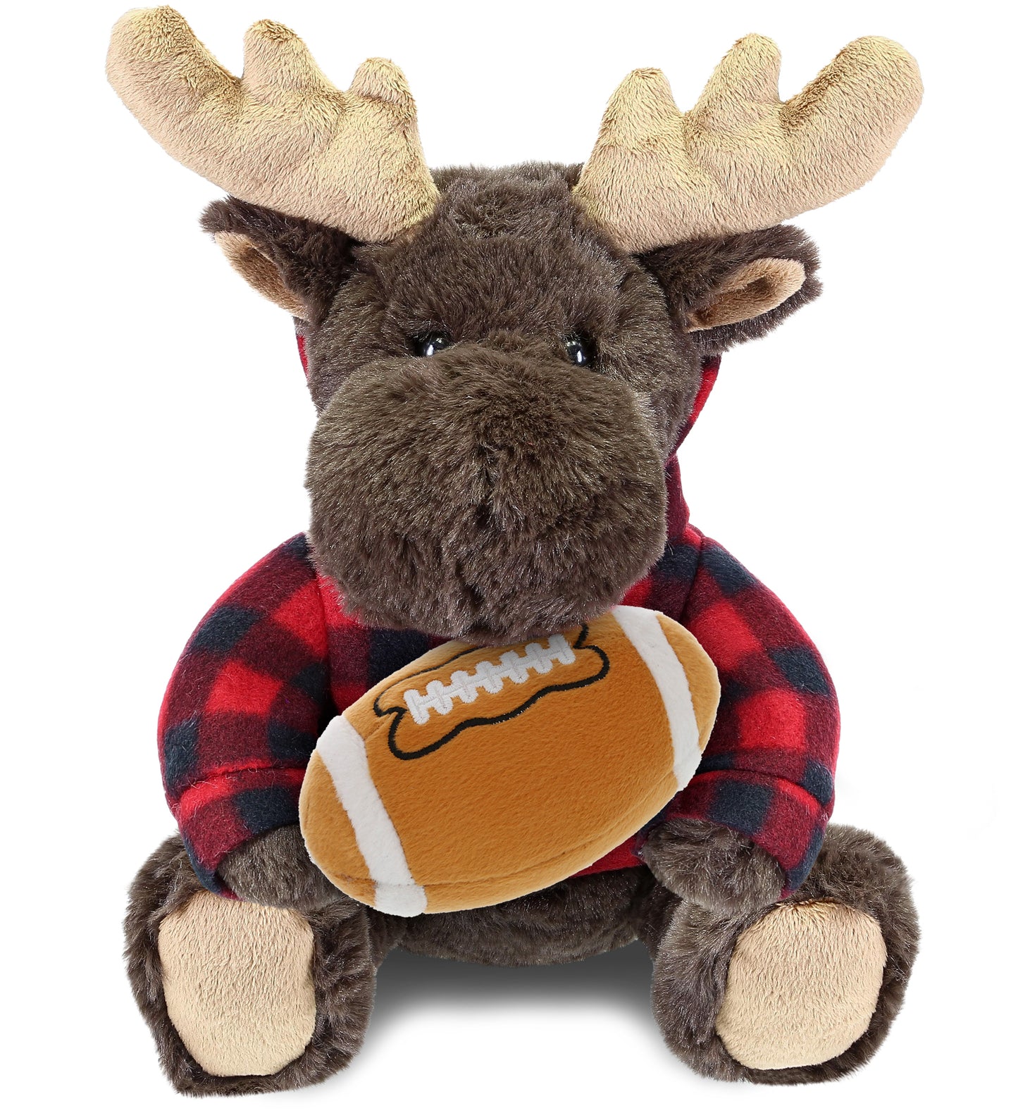 PLUSH FOOTBALL - SUPER SOFT PLUSH WITH RED PLAID HOODIE - MOOSE