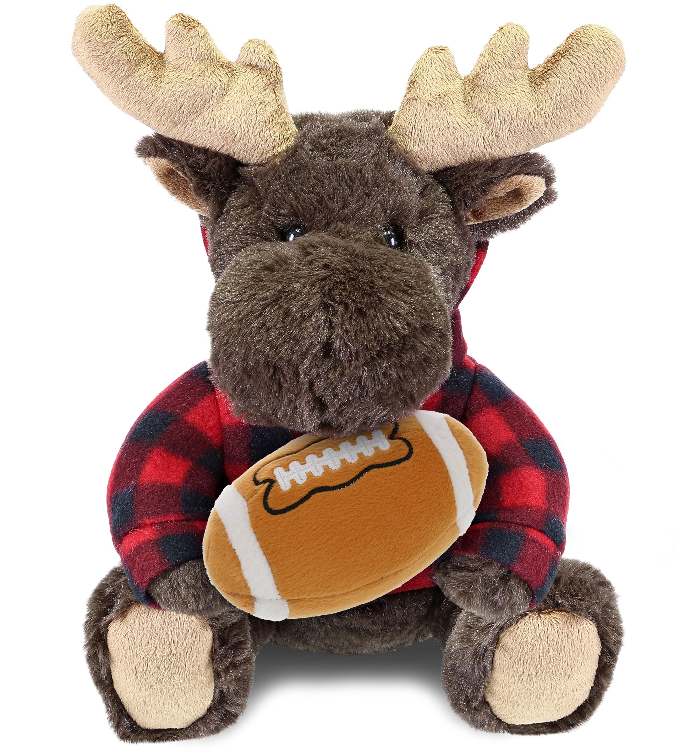 PLUSH FOOTBALL - SUPER SOFT PLUSH WITH RED PLAID HOODIE - MOOSE