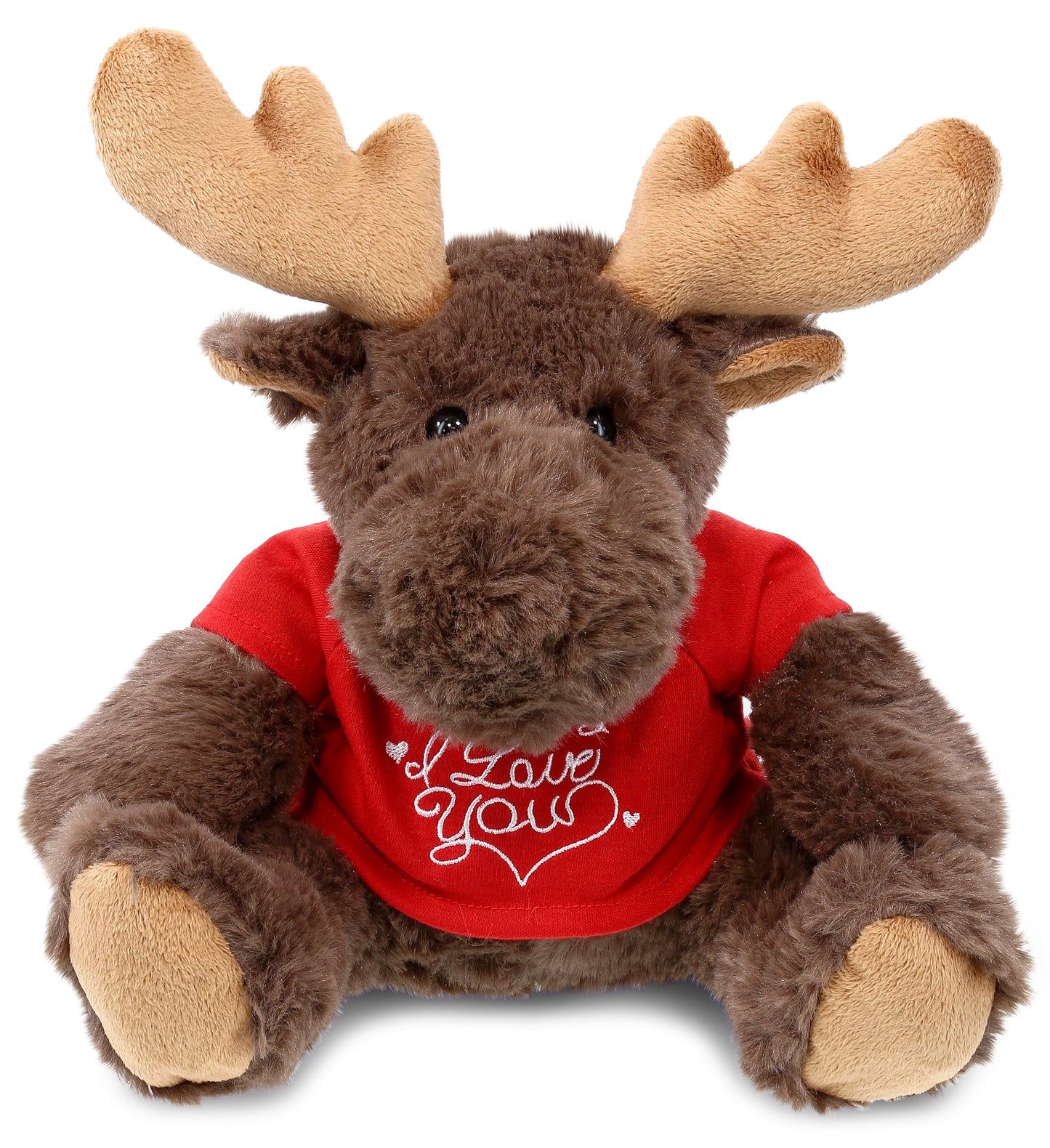 PLUSH I LOVE YOU RED SHIRT- SUPER SOFT PLUSH WITH RED PLAID HOODIE - MOOSE