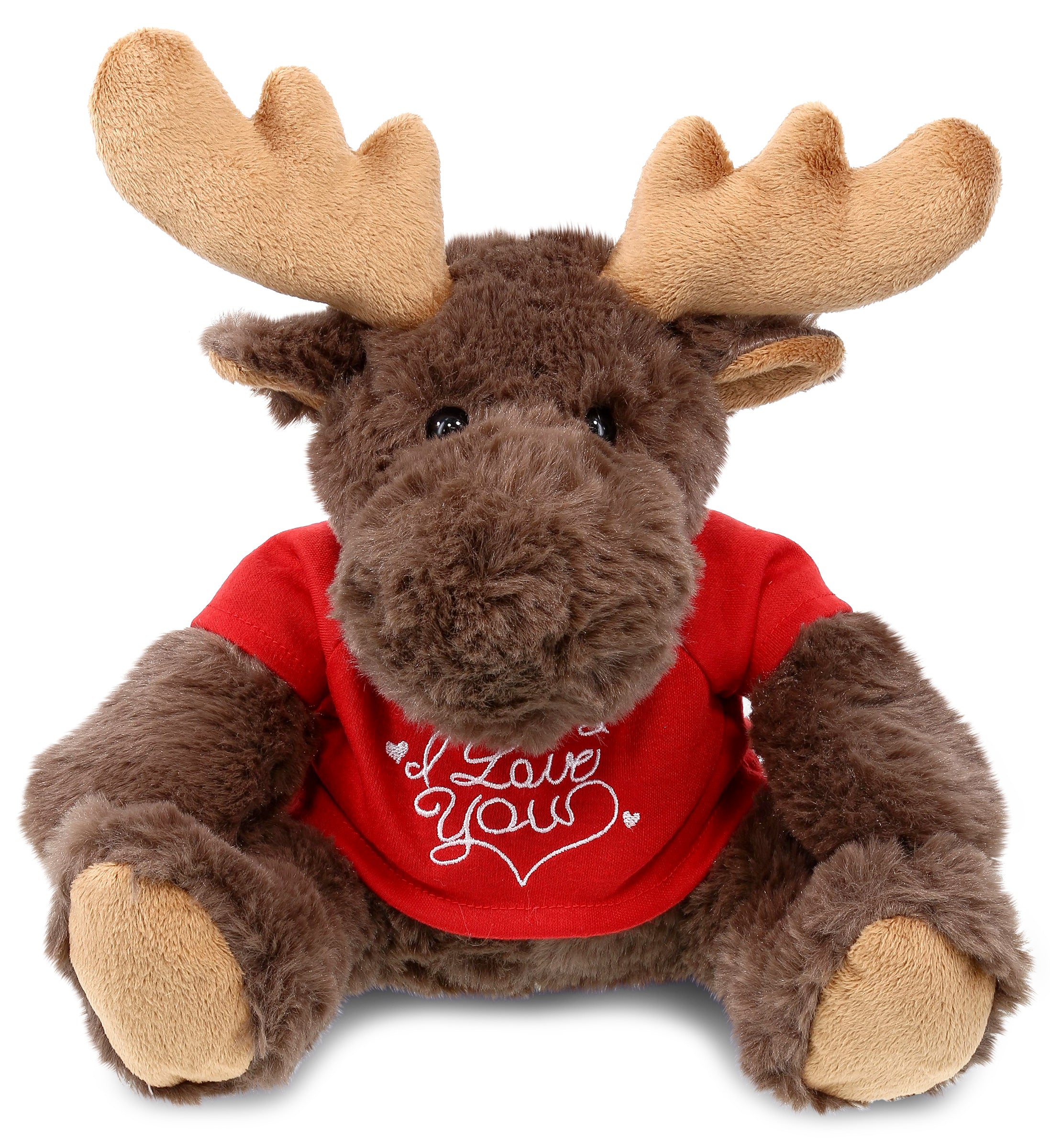 PLUSH I LOVE YOU RED SHIRT- SUPER SOFT PLUSH WITH RED PLAID HOODIE - MOOSE