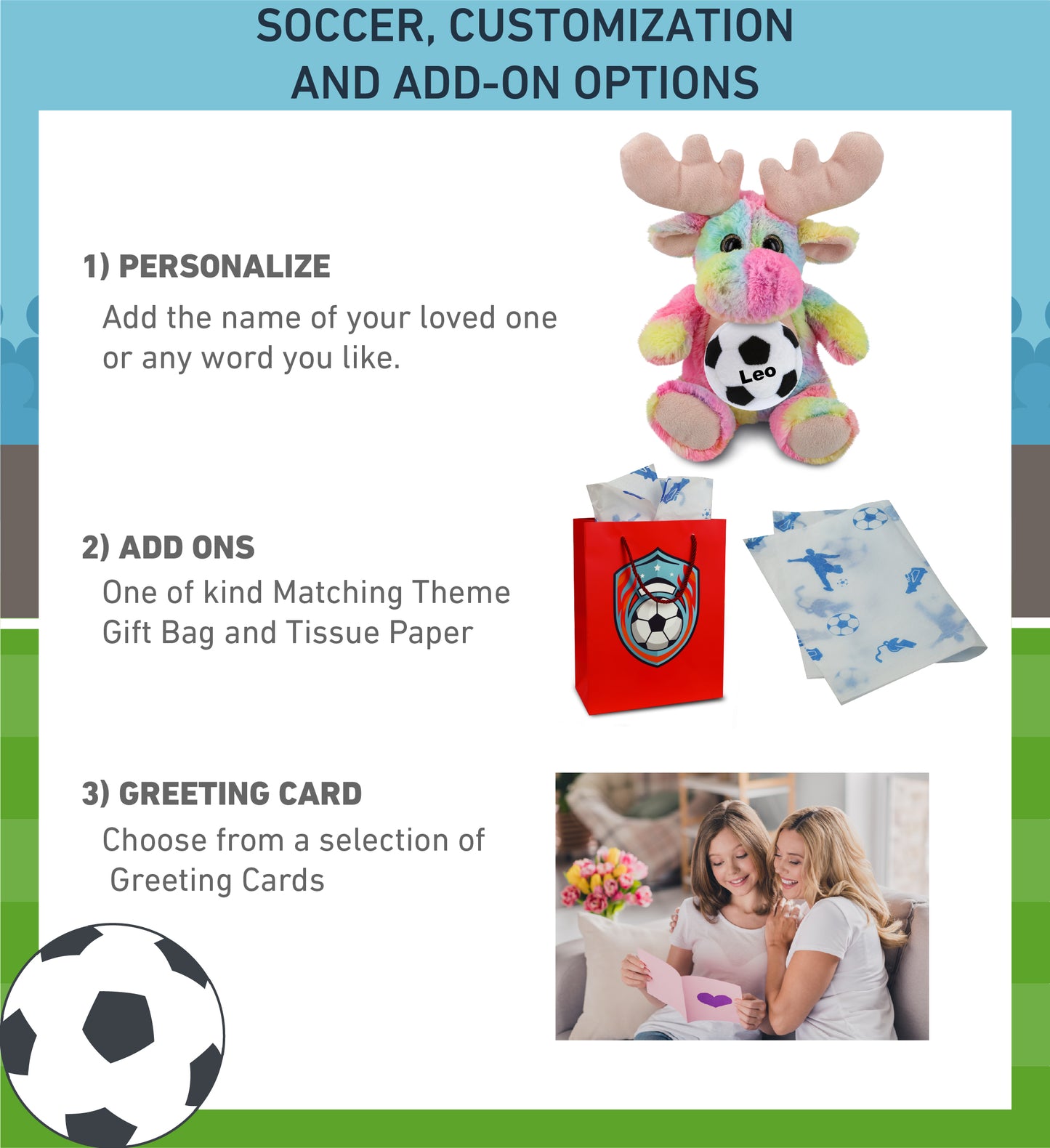 SUPER-SOFT PLUSH - RAINBOW MOOSE 9" WITH SOCCER PLUSH