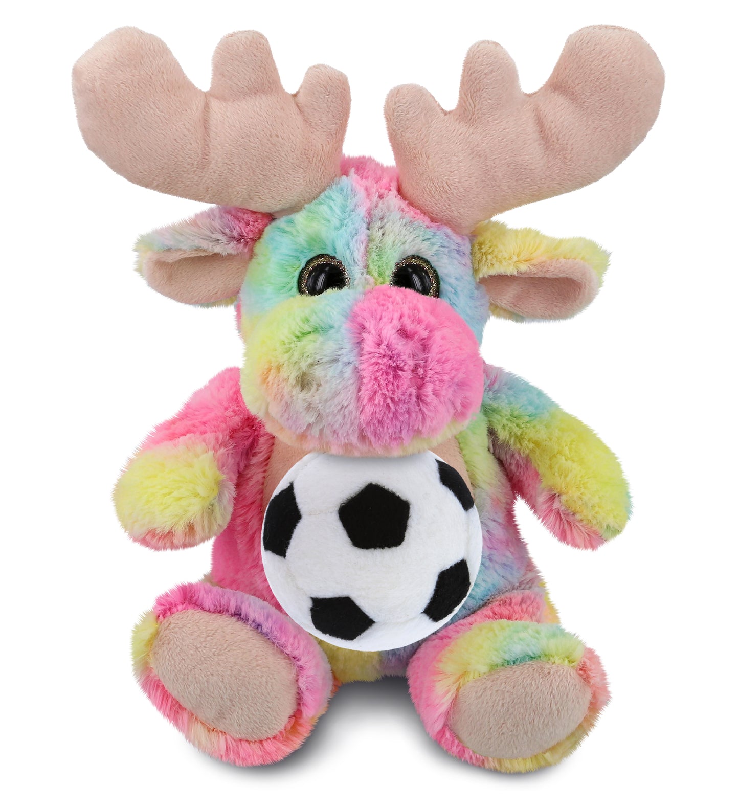 SUPER-SOFT PLUSH - RAINBOW MOOSE 9" WITH SOCCER PLUSH