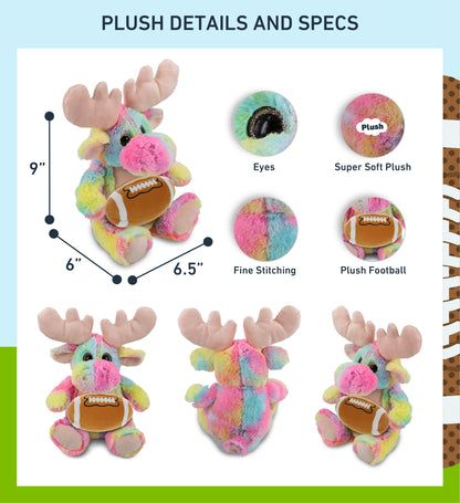 SUPER-SOFT PLUSH - RAINBOW MOOSE 9" WITH FOOTBALL PLUSH