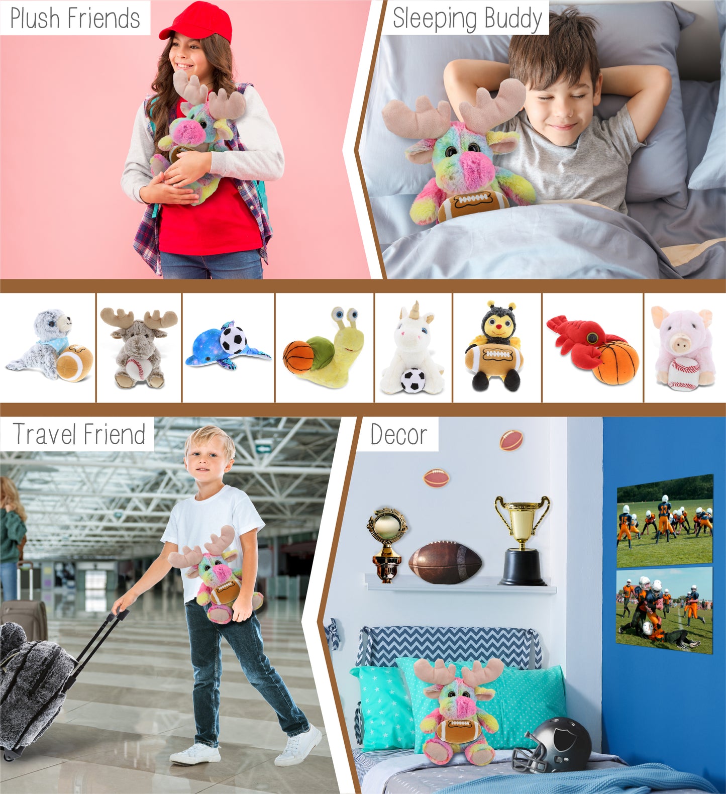 SUPER-SOFT PLUSH - RAINBOW MOOSE 9" WITH FOOTBALL PLUSH