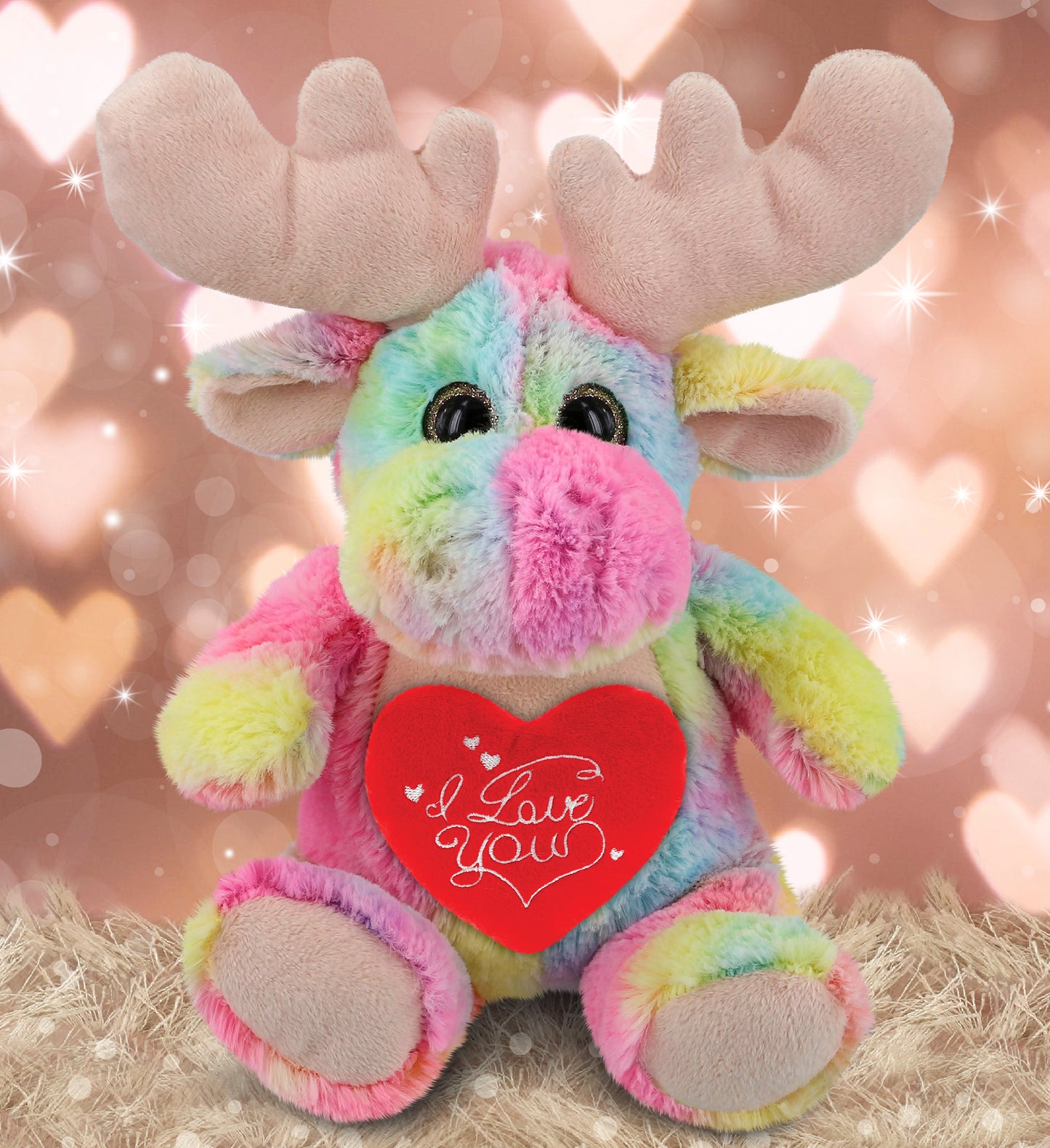 PLUSH I LOVE YOU RED HEART - SUPER-SOFT PLUSH - RAINBOW MOOSE 9"