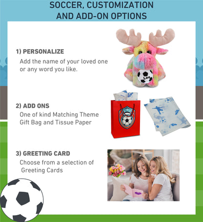 SUPER-SOFT PLUSH - RAINBOW FLOPPY MOOSE 9" WITH SOCCER PLUSH