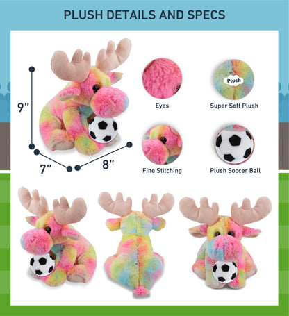 SUPER-SOFT PLUSH - RAINBOW FLOPPY MOOSE 9" WITH SOCCER PLUSH
