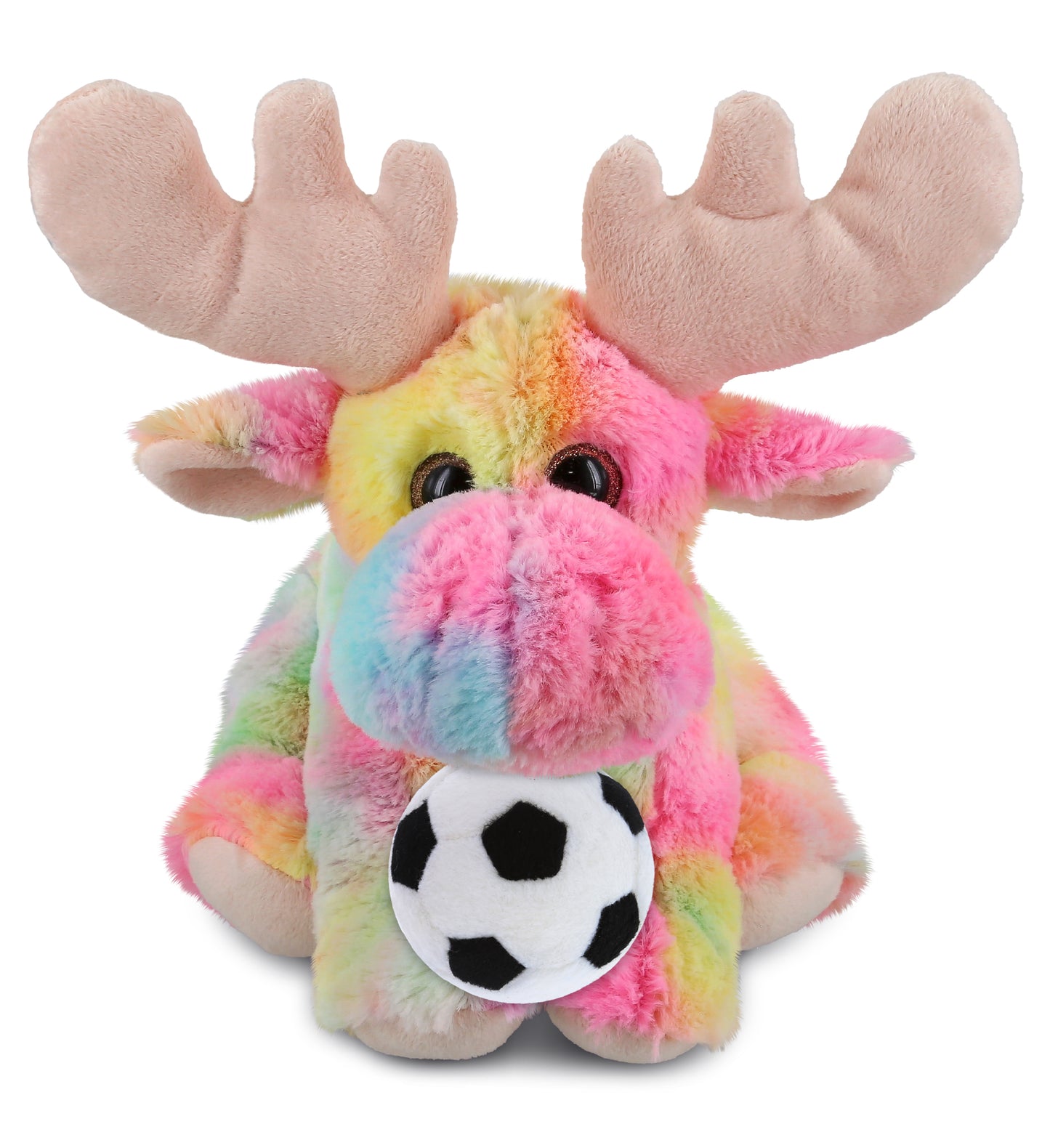SUPER-SOFT PLUSH - RAINBOW FLOPPY MOOSE 9" WITH SOCCER PLUSH