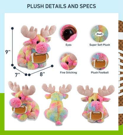 SUPER-SOFT PLUSH - RAINBOW FLOPPY MOOSE 9" WITH FOOTBALL PLUSH