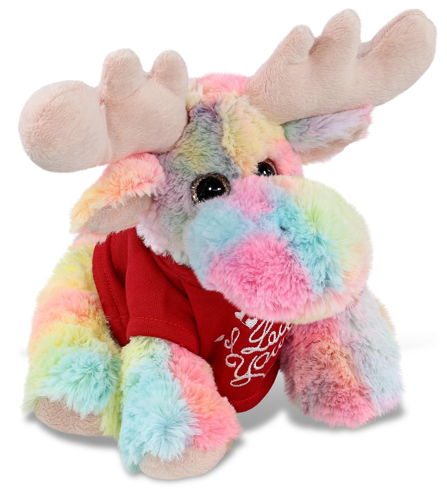 PLUSH I LOVE YOU RED SHIRT- SUPER-SOFT PLUSH - RAINBOW FLOPPY MOOSE 9"