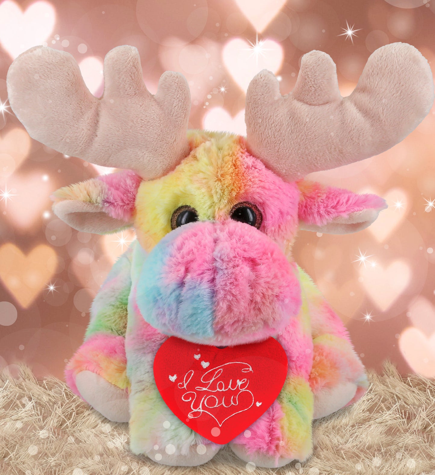 PLUSH I LOVE YOU RED HEART - SUPER-SOFT PLUSH - RAINBOW FLOPPY MOOSE 9"