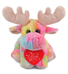 PLUSH I LOVE YOU RED HEART - SUPER-SOFT PLUSH - RAINBOW FLOPPY MOOSE 9"