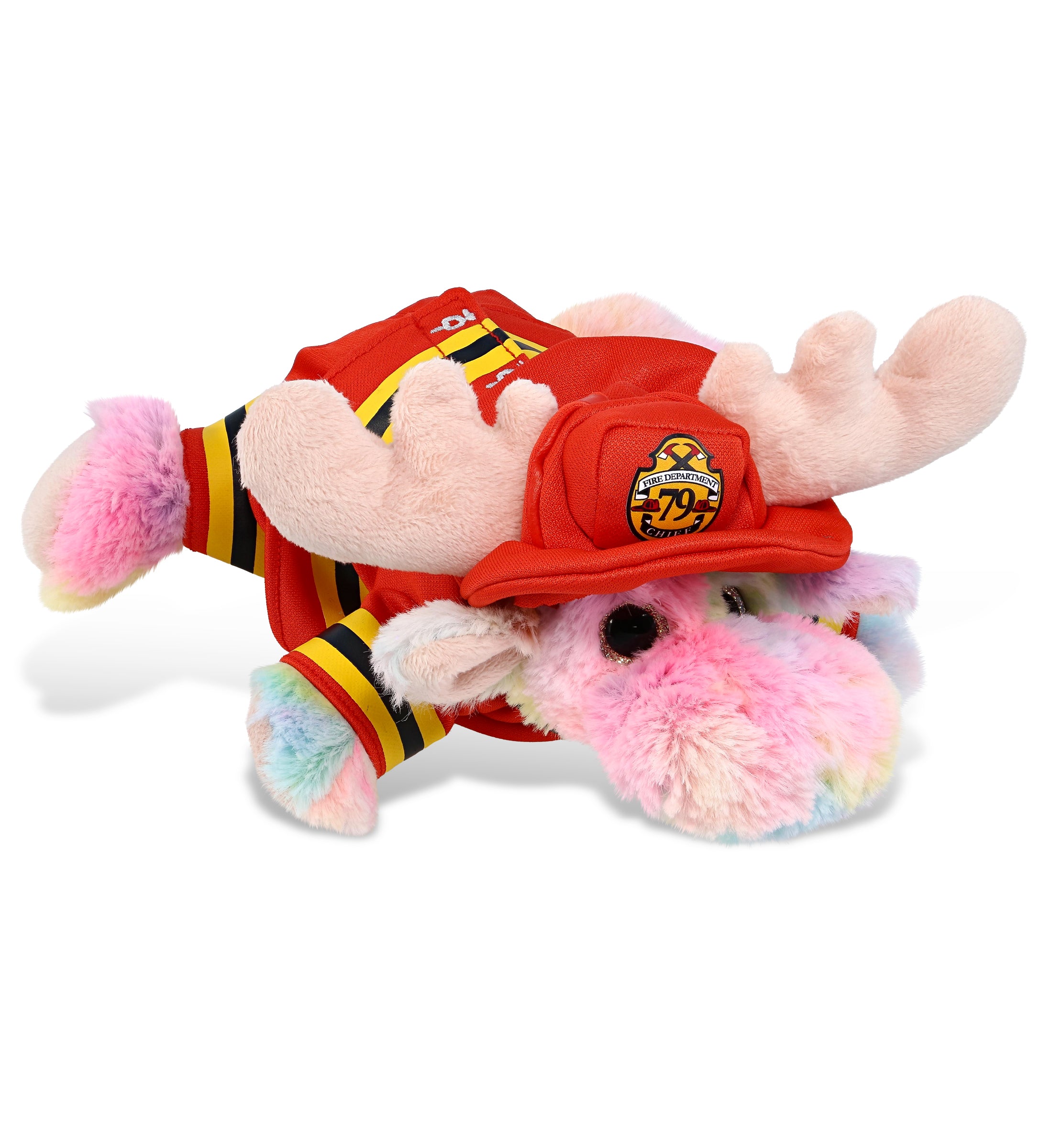 PLUSH FIREMAN - SUPER-SOFT PLUSH - RAINBOW LYING MOOSE 9.5"