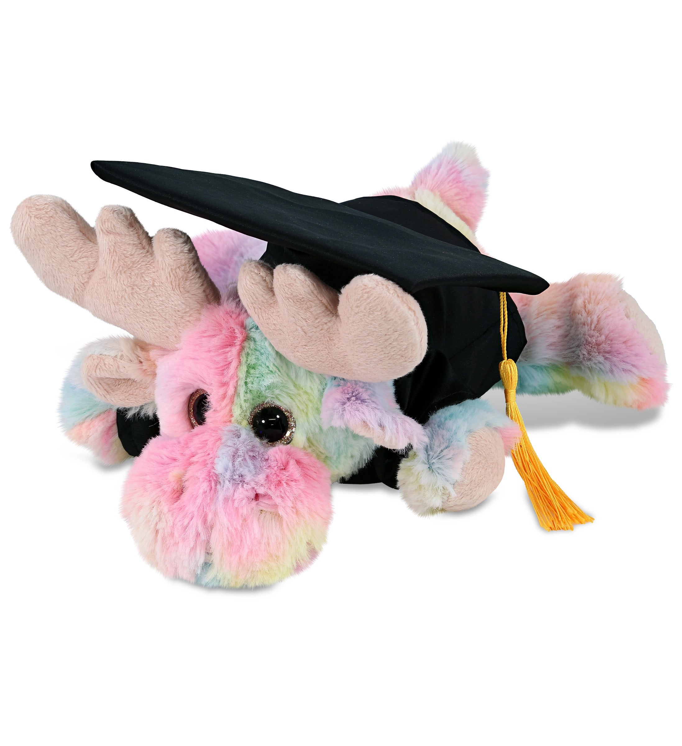 PLUSH GRADUATION - SUPER-SOFT PLUSH - RAINBOW LYING MOOSE 9.5"