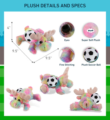 SUPER-SOFT PLUSH - RAINBOW LYING MOOSE 9.5" WITH SOCCER PLUSH