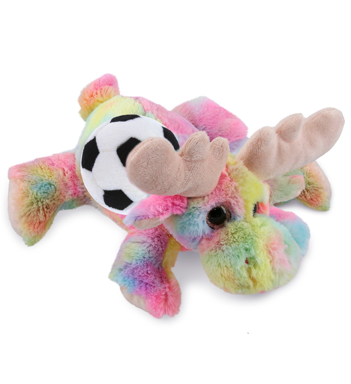 SUPER-SOFT PLUSH - RAINBOW LYING MOOSE 9.5" WITH SOCCER PLUSH
