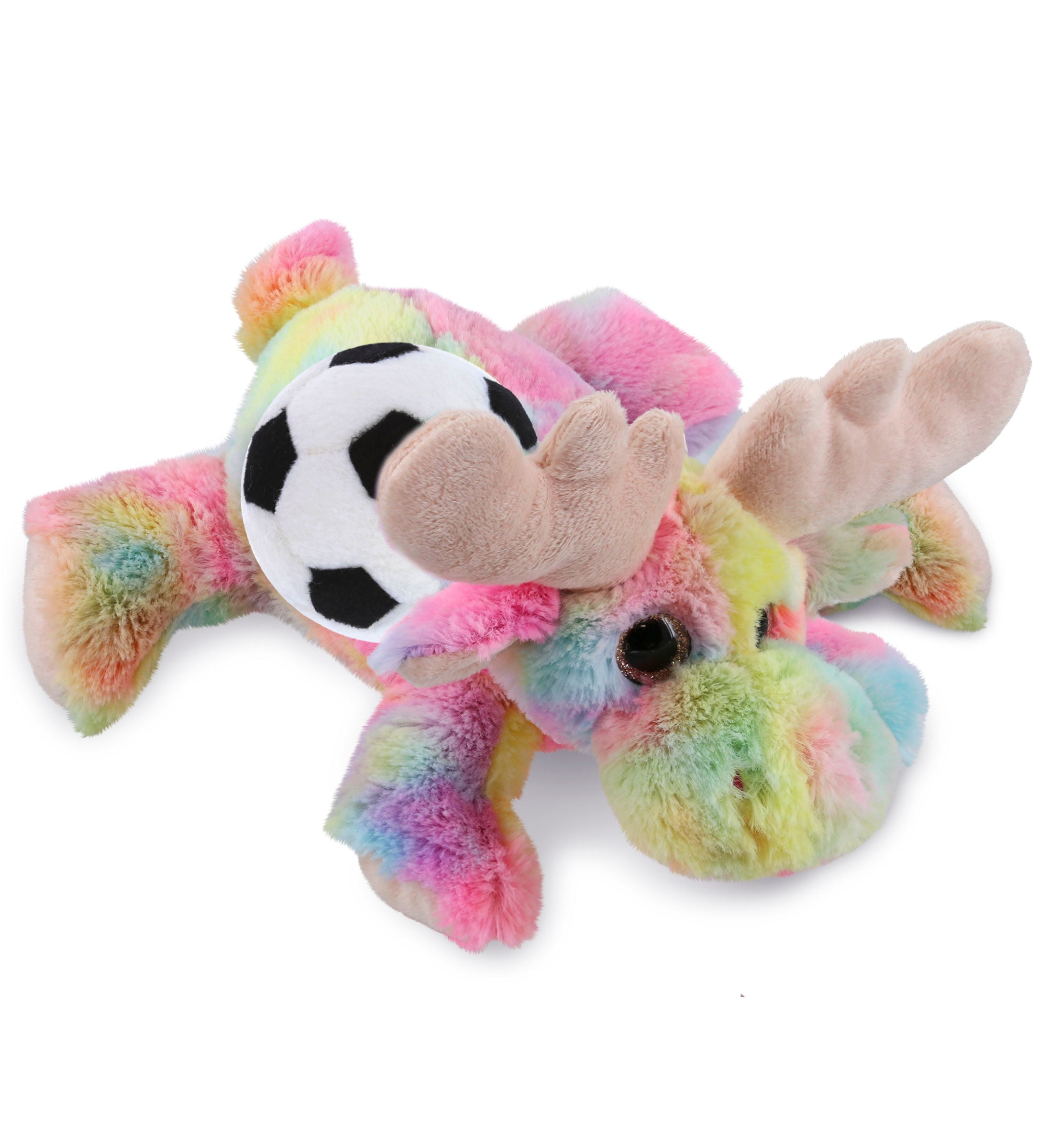 SUPER-SOFT PLUSH - RAINBOW LYING MOOSE 9.5" WITH SOCCER PLUSH