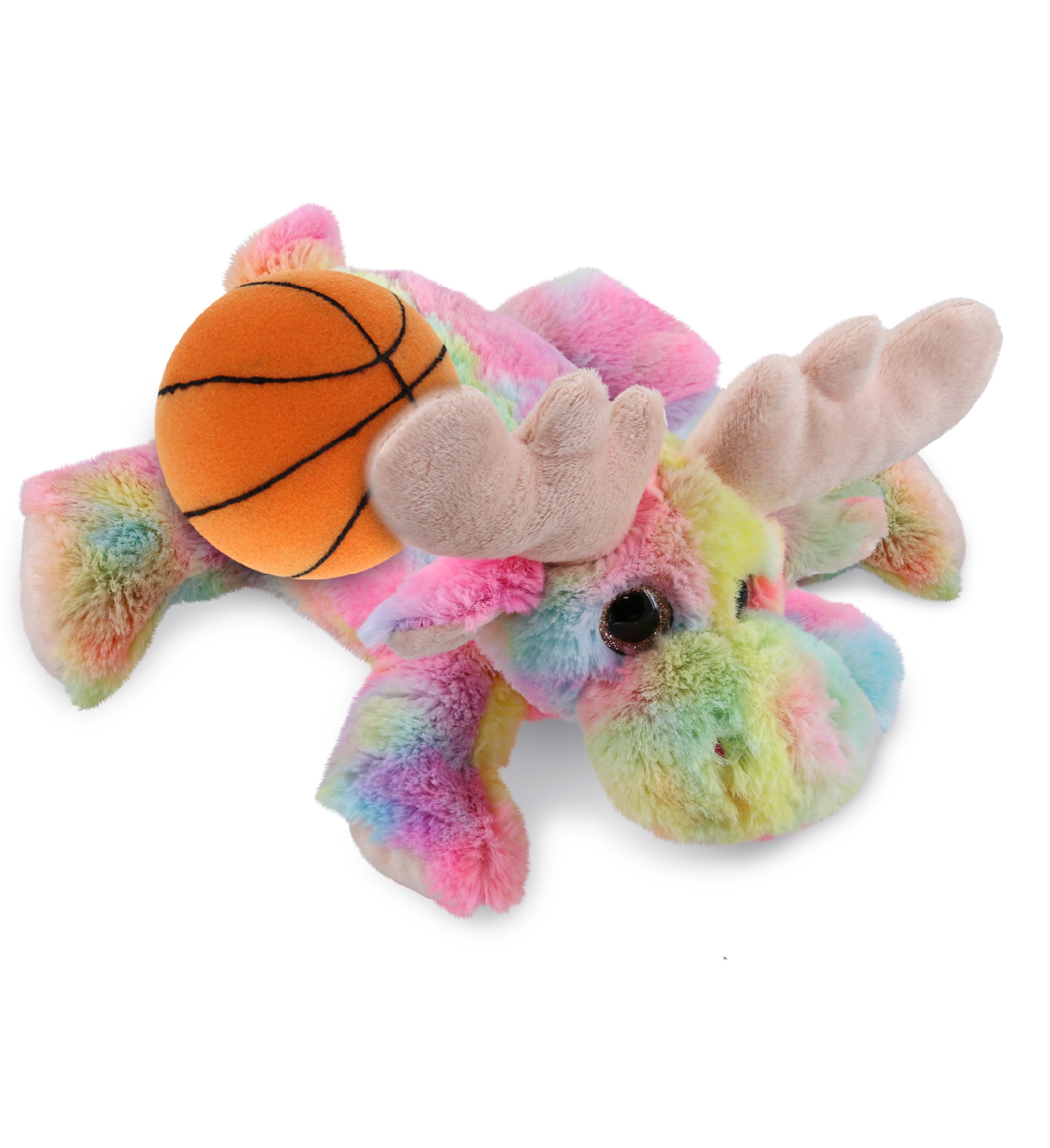 PLUSH BASKETBALL - SUPER-SOFT PLUSH - RAINBOW LYING MOOSE 9.5"