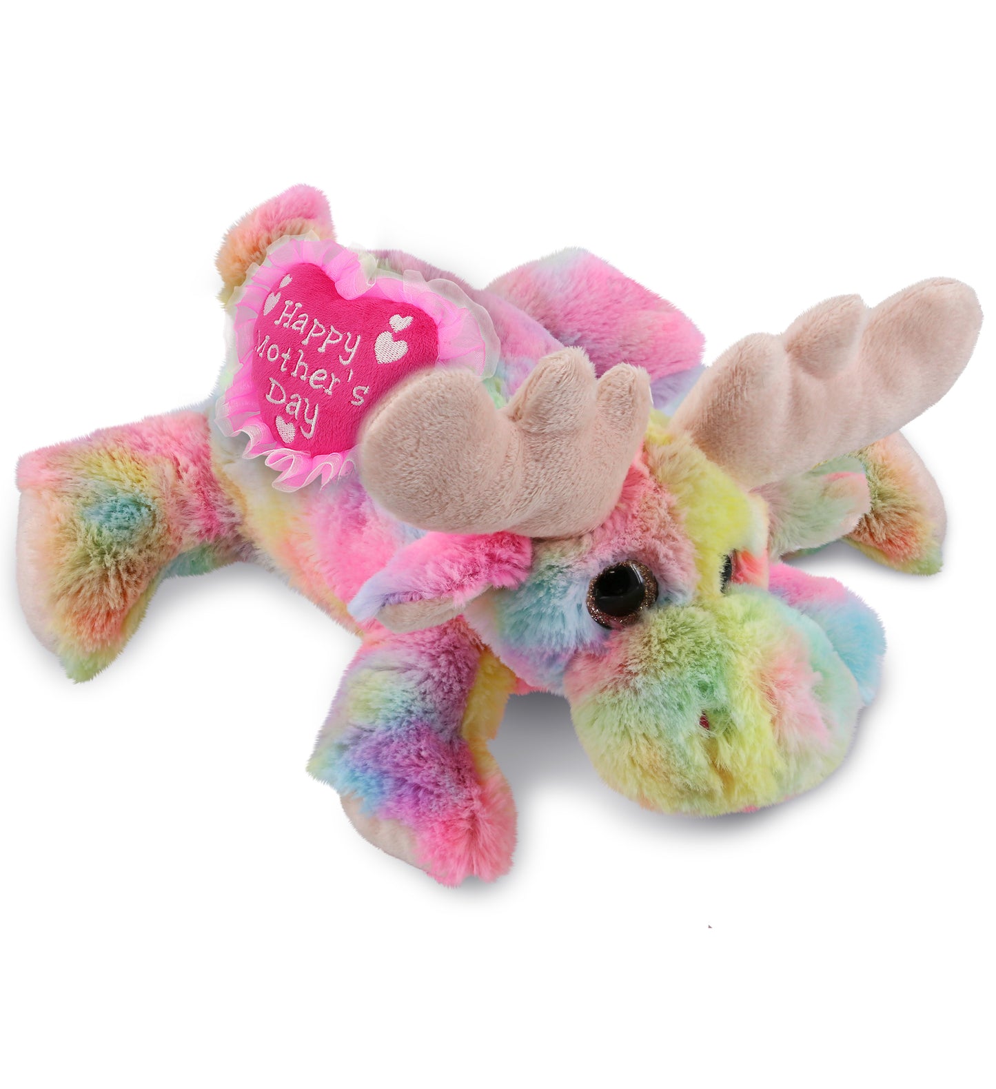 PLUSH MOTHERS DAY HEART - SUPER-SOFT PLUSH - RAINBOW LYING MOOSE 9.5"