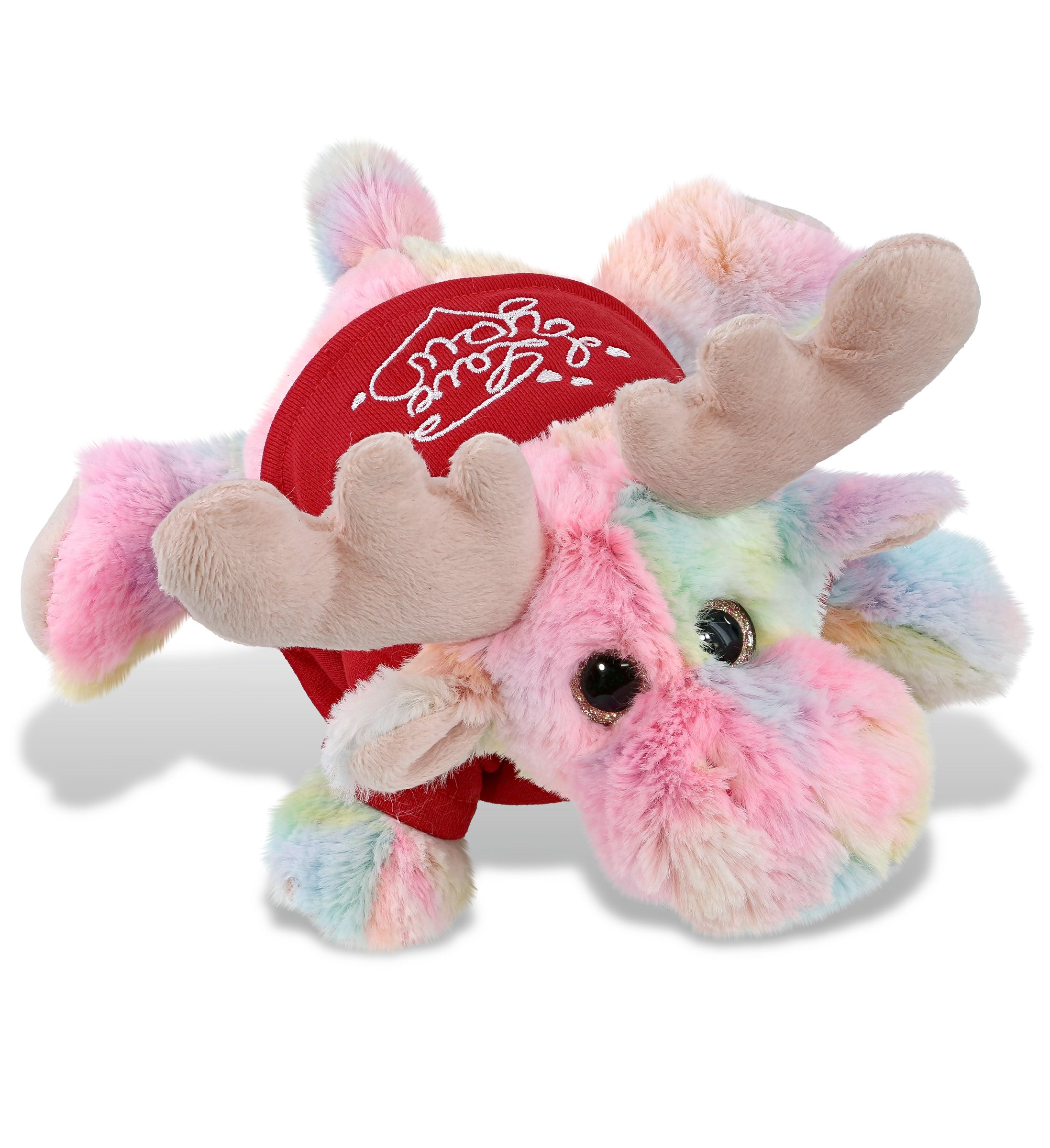 PLUSH I LOVE YOU RED SHIRT- SUPER-SOFT PLUSH - RAINBOW LYING MOOSE 9.5"