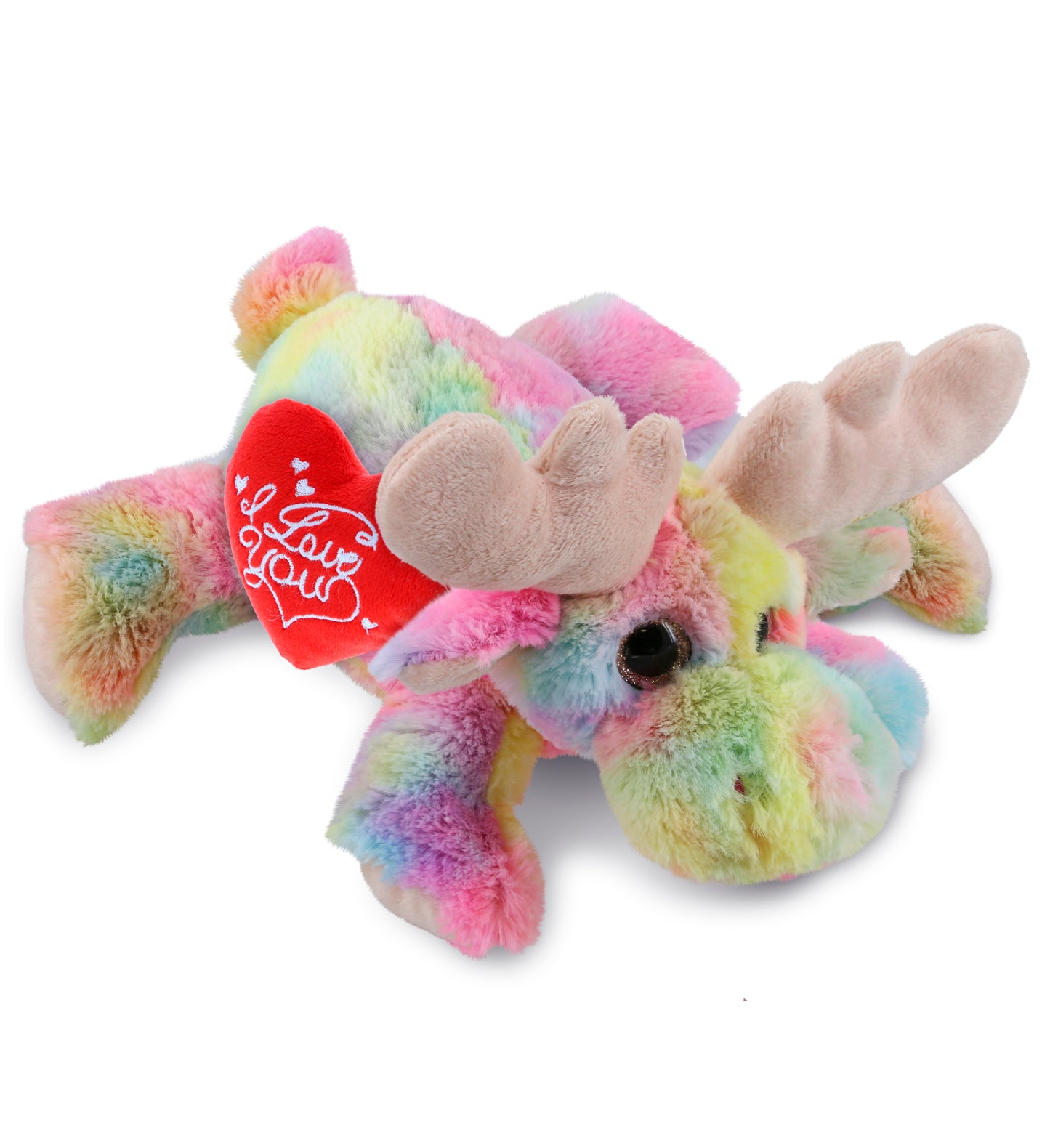 PLUSH I LOVE YOU RED HEART - SUPER-SOFT PLUSH - RAINBOW LYING MOOSE 9.5"
