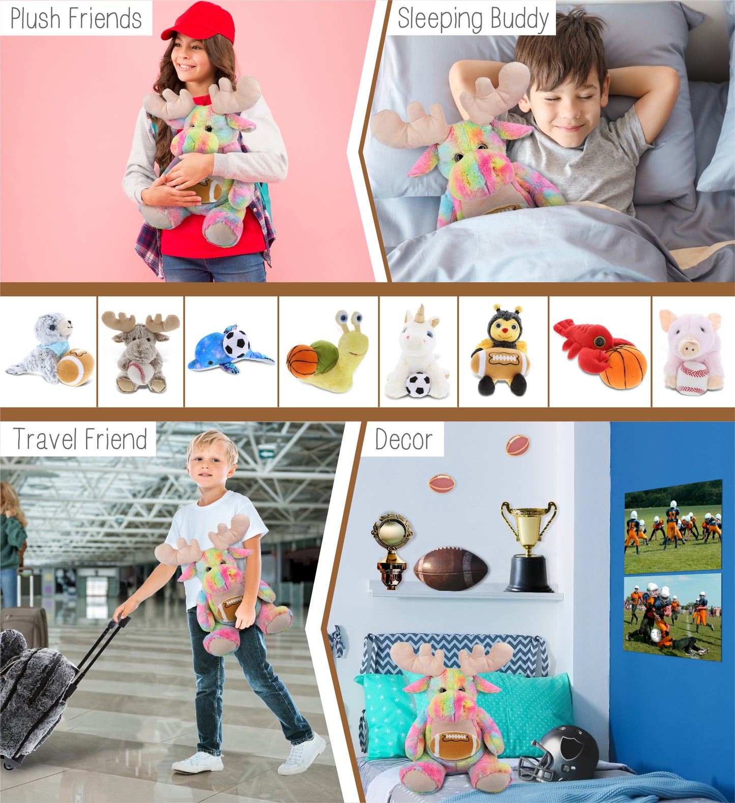 SUPER-SOFT PLUSH - RAINBOW MOOSE XL 15" WITH FOOTBALL PLUSH