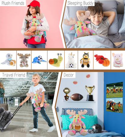 SUPER-SOFT PLUSH - RAINBOW MOOSE XL 15" WITH FOOTBALL PLUSH