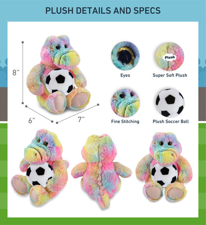 SUPER-SOFT PLUSH - RAINBOW SITTING ALLIGATOR 9" WITH SOCCER PLUSH