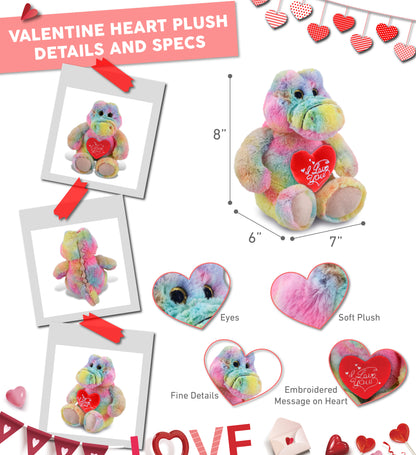 PLUSH I LOVE YOU RED HEART - SUPER-SOFT PLUSH - RAINBOW SITTING ALLIGATOR 8"