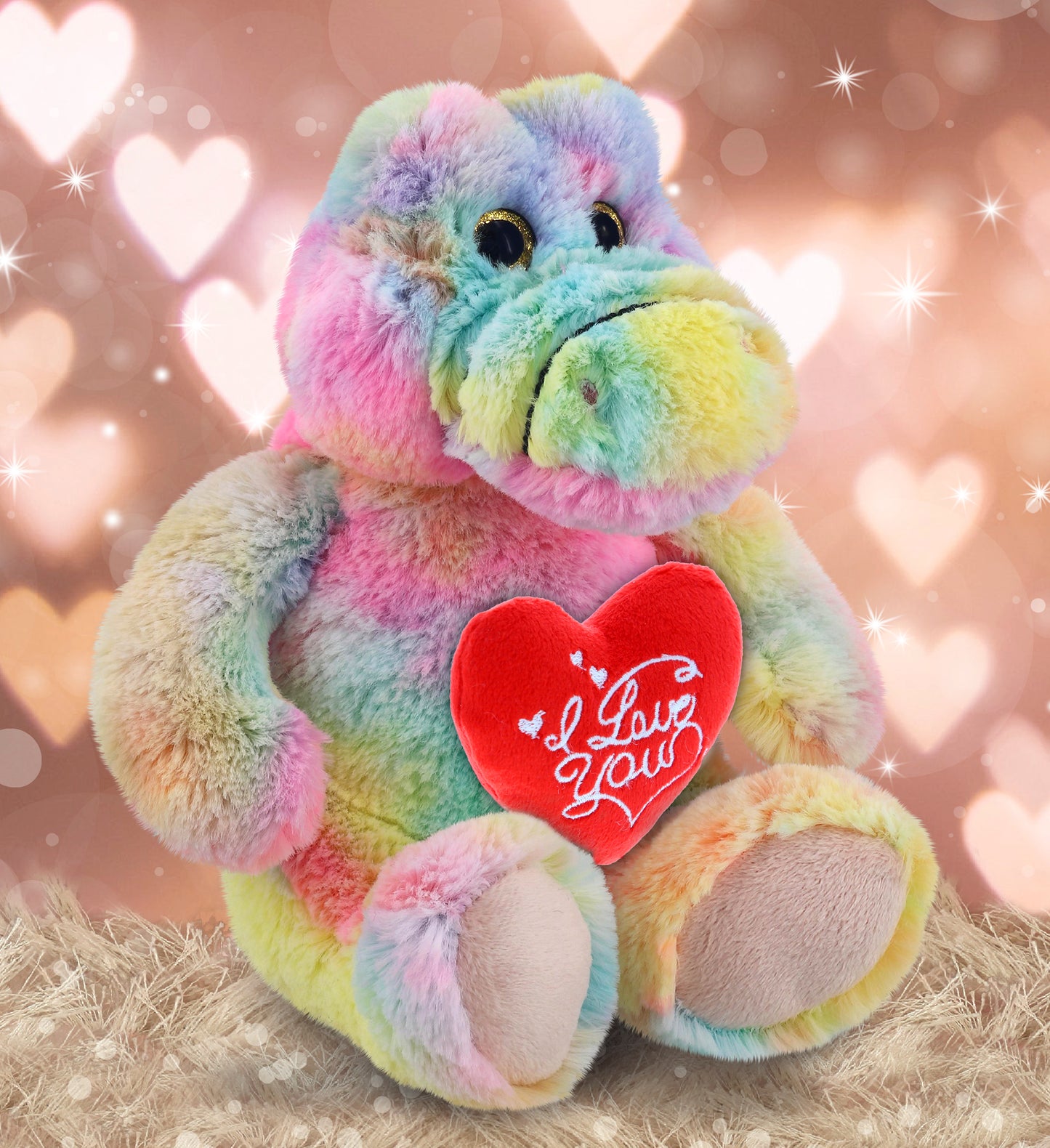 PLUSH I LOVE YOU RED HEART - SUPER-SOFT PLUSH - RAINBOW SITTING ALLIGATOR 8"