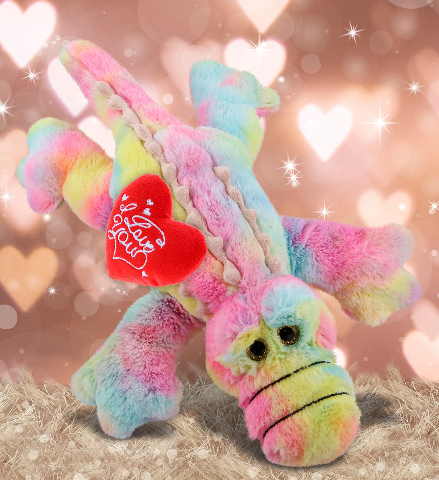 PLUSH I LOVE YOU RED HEART - SUPER-SOFT PLUSH - RAINBOW ALLIGATOR LARGE 17"