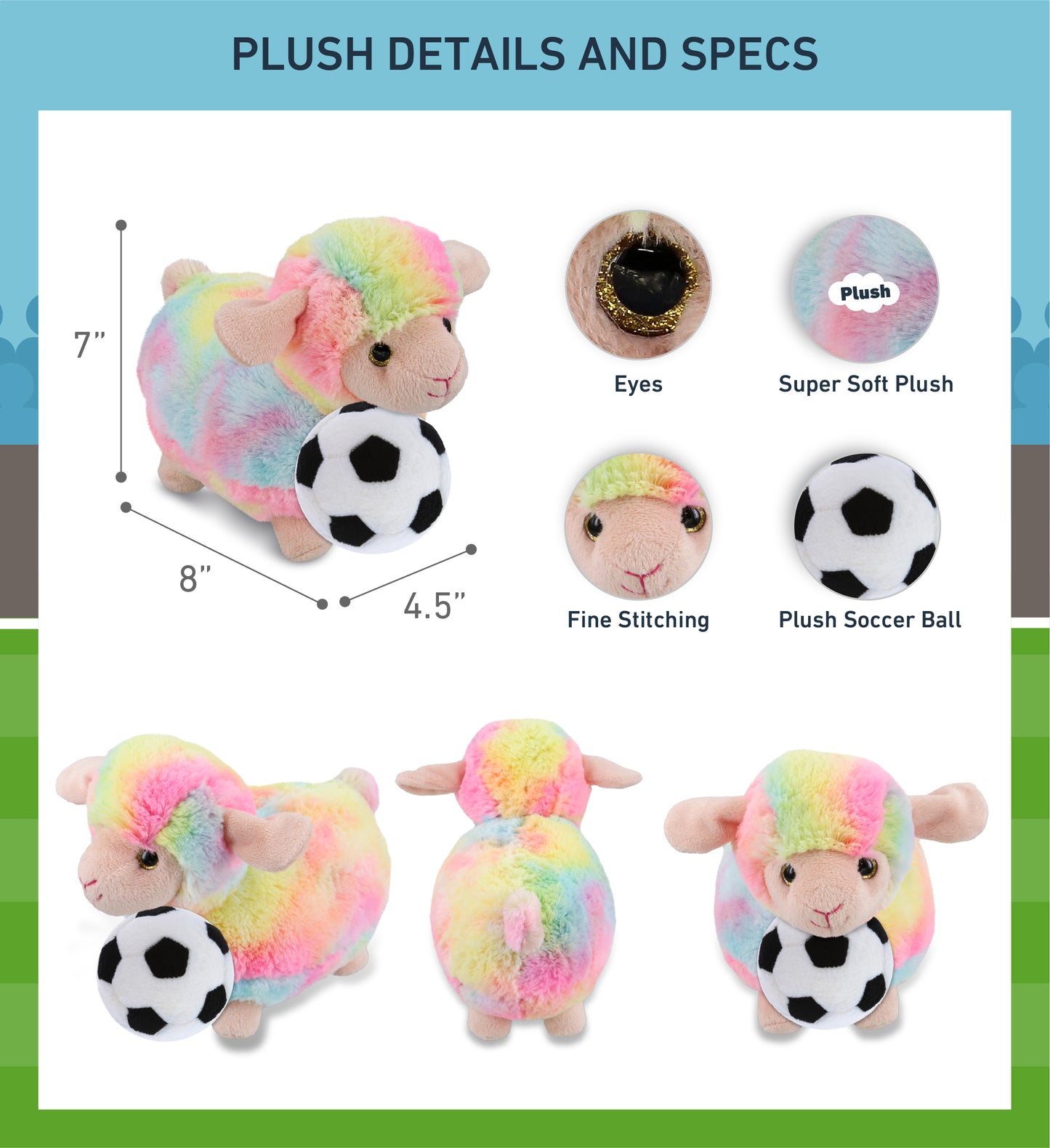 SUPER-SOFT PLUSH - RAINBOW SHEEP 7" WITH SOCCER PLUSH