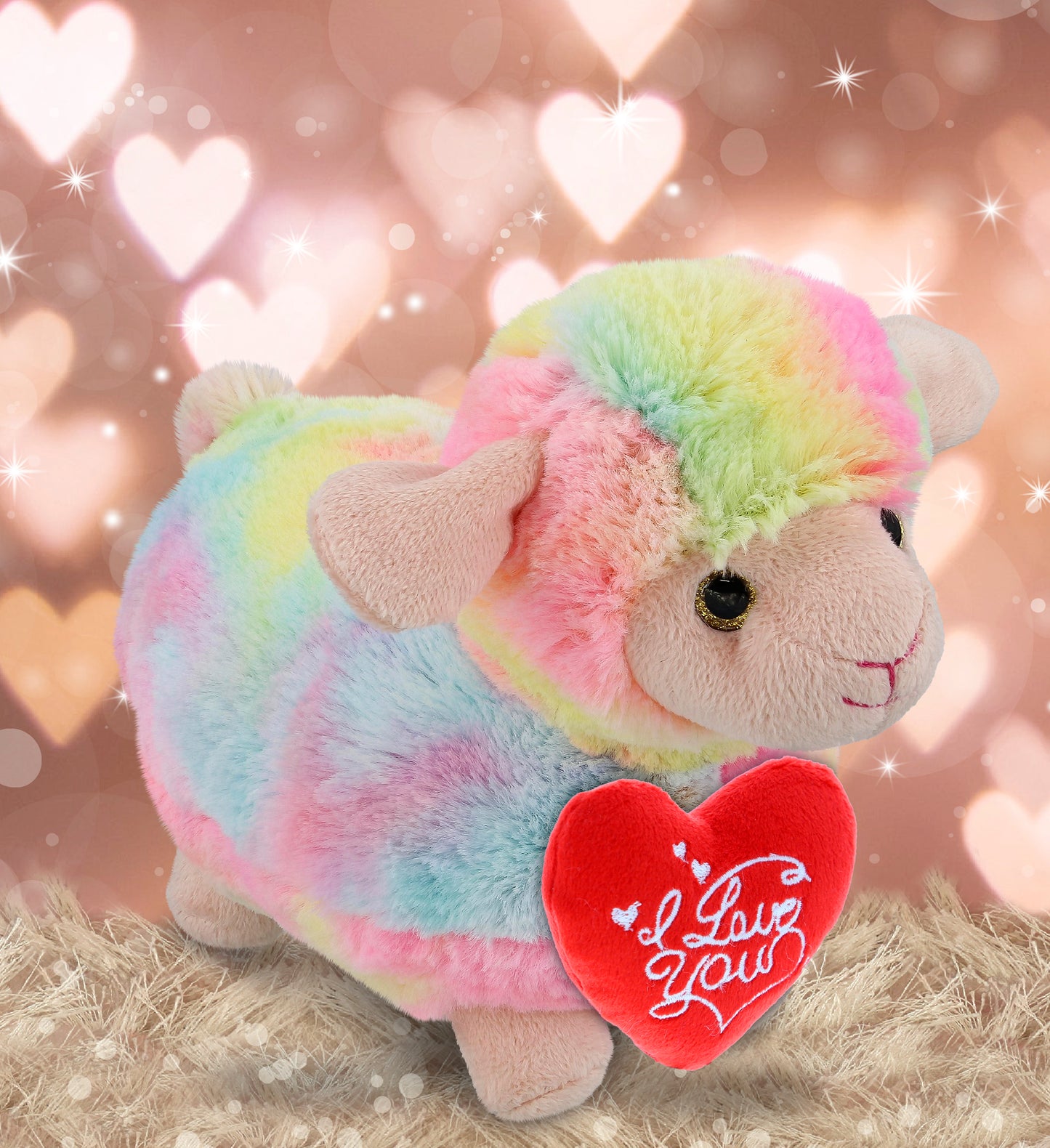 PLUSH I LOVE YOU RED HEART - SUPER-SOFT PLUSH - RAINBOW SHEEP 7"