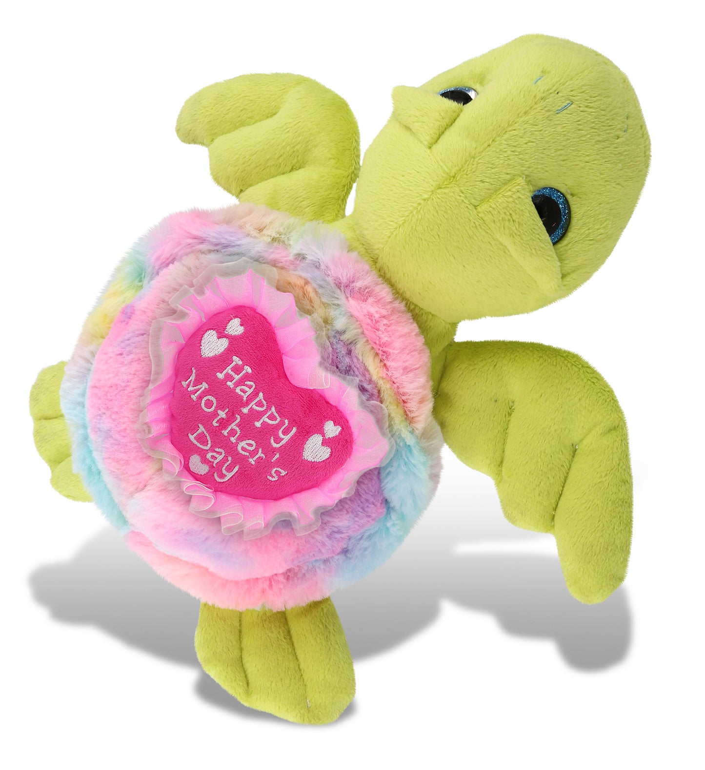 PLUSH MOTHERS DAY HEART - SUPER-SOFT PLUSH - RAINBOW GREEN SEA TURTLE 10"