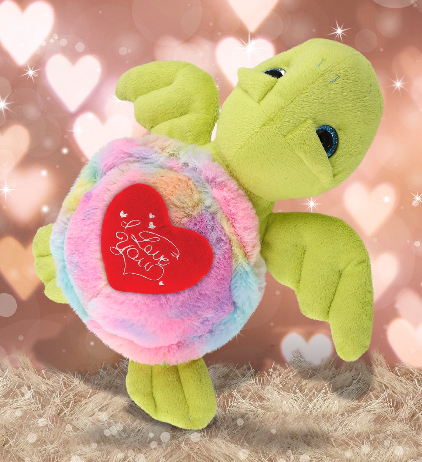 PLUSH I LOVE YOU RED HEART - SUPER-SOFT PLUSH - RAINBOW GREEN SEA TURTLE 10"