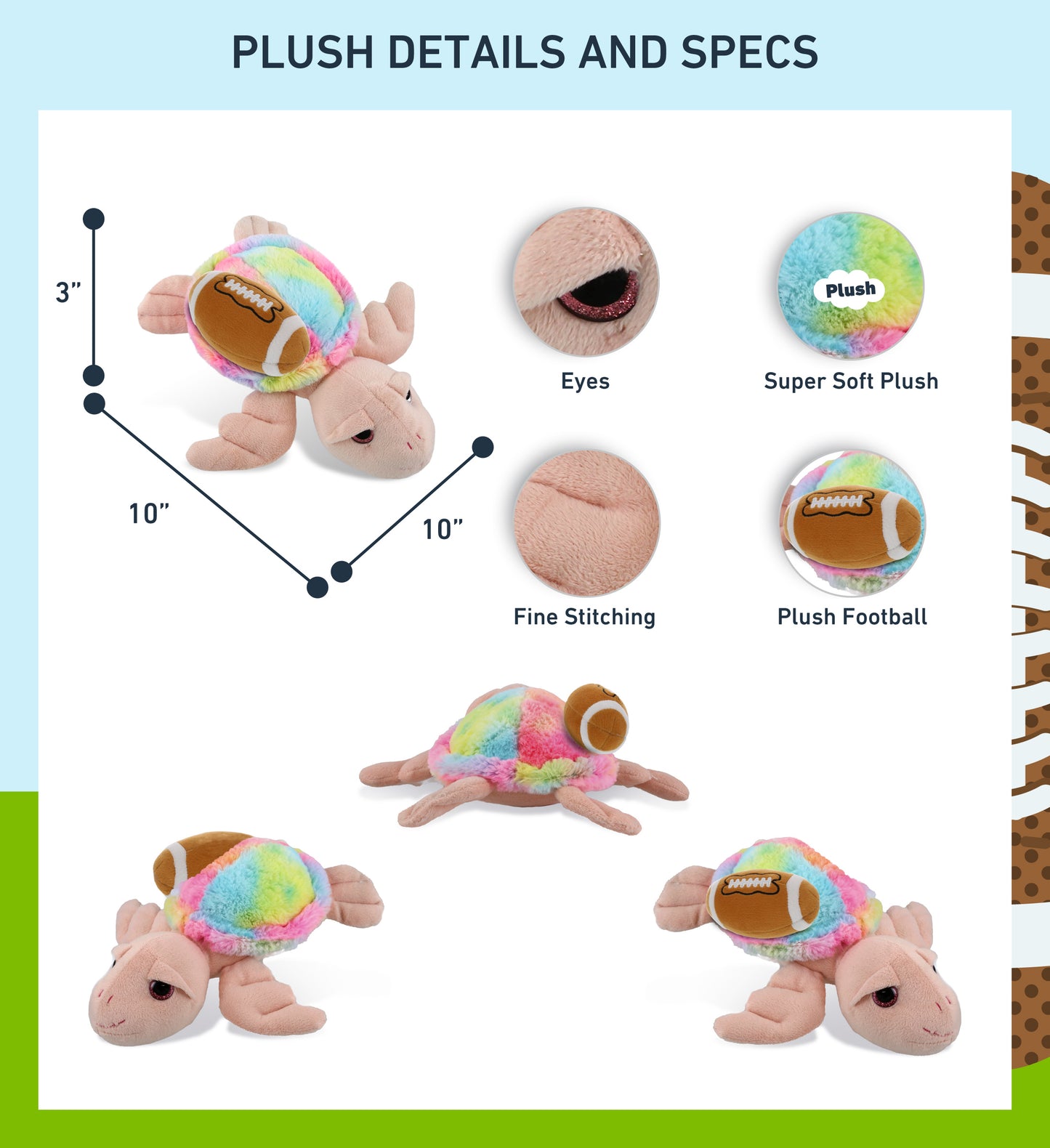 SUPER-SOFT PLUSH - RAINBOW PINK SEA TURTLE 10" WITH FOOTBALL PLUSH