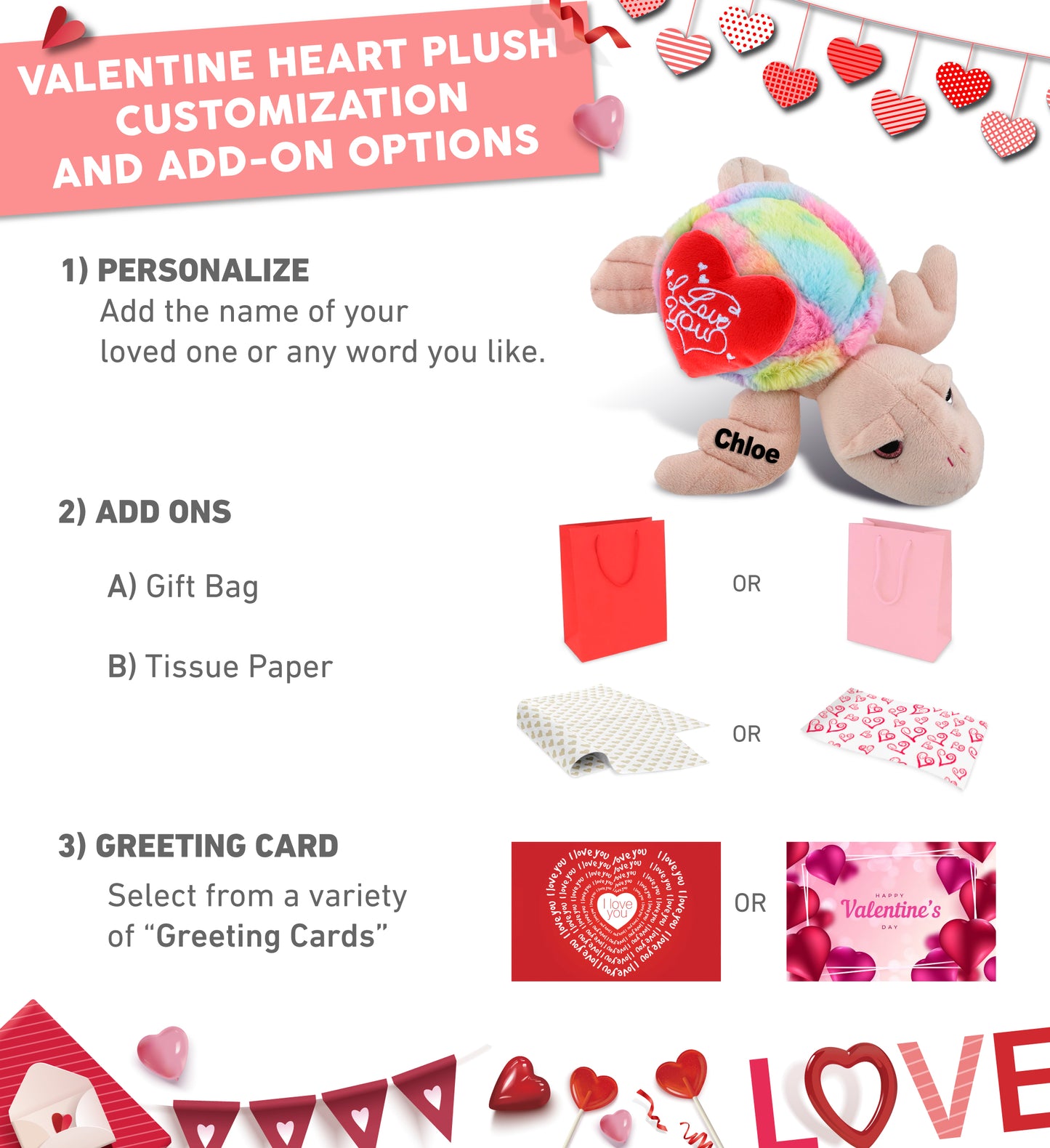 PLUSH I LOVE YOU RED HEART - SUPER-SOFT PLUSH - RAINBOW PINK SEA TURTLE 10"