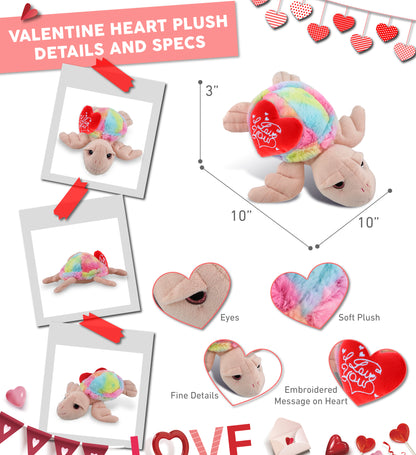 PLUSH I LOVE YOU RED HEART - SUPER-SOFT PLUSH - RAINBOW PINK SEA TURTLE 10"