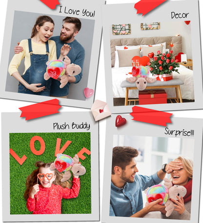 PLUSH I LOVE YOU RED HEART - SUPER-SOFT PLUSH - RAINBOW PINK SEA TURTLE 10"